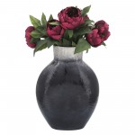 16" Ribbed Metal Vase, 2-tone Black