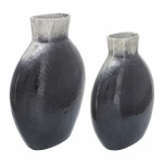 16" Ribbed Metal Vase, 2-tone Black