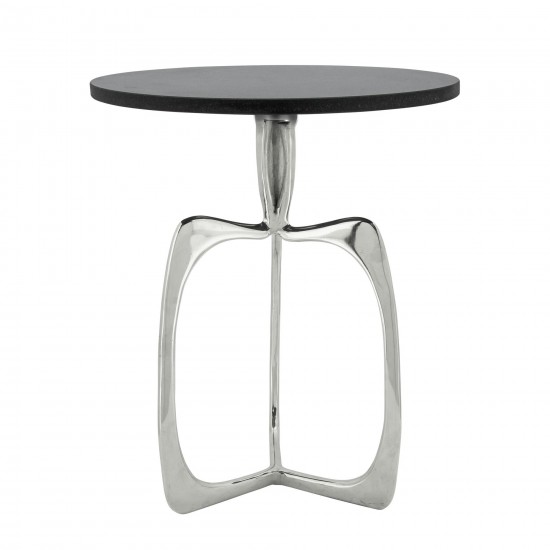 20" Accent Table W/ Black Marble, Nickel Kd