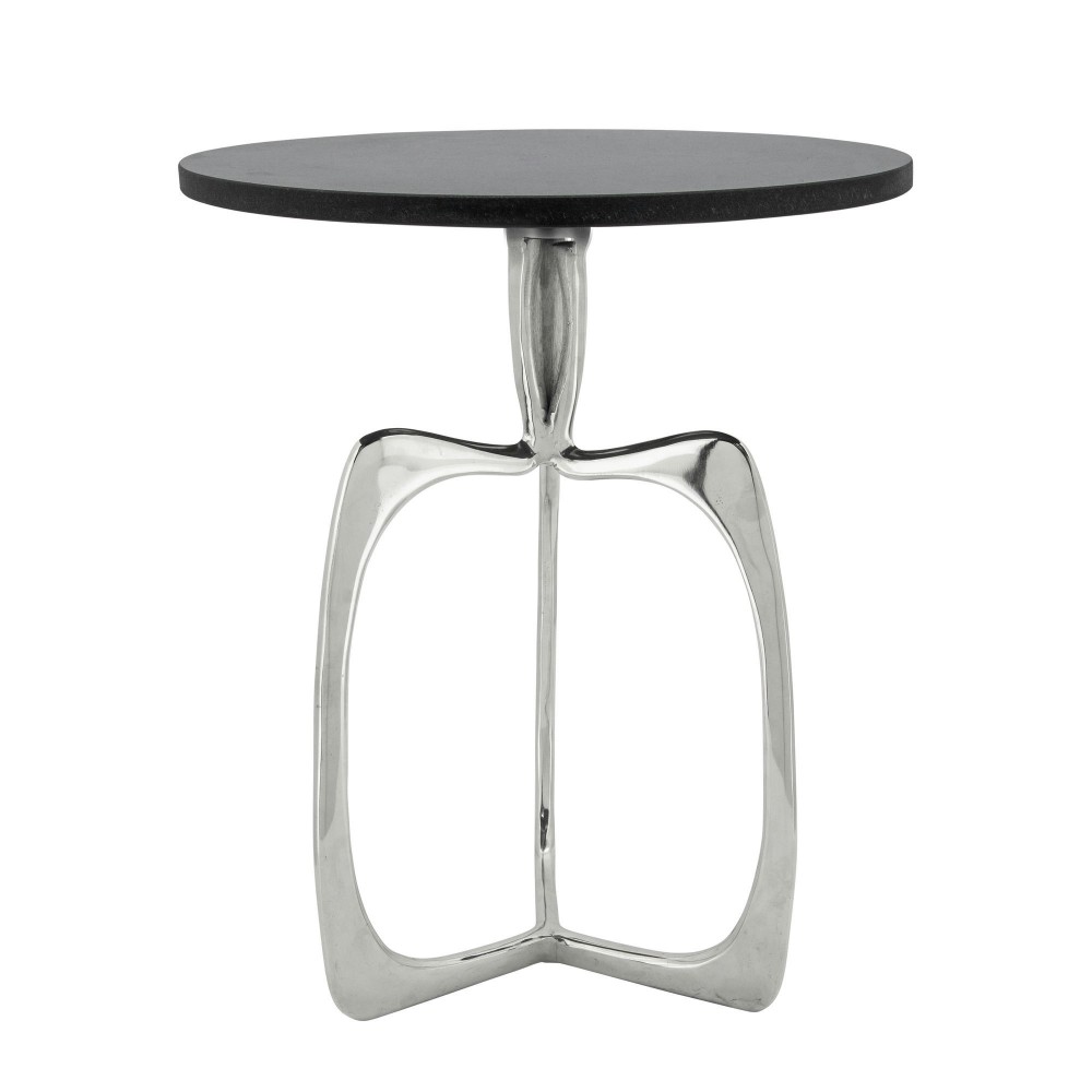 20" Accent Table W/ Black Marble, Nickel Kd 20" Accent Table W/ Black Marble, Nickel Kd