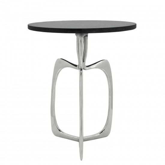 20" Accent Table W/ Black Marble, Nickel Kd