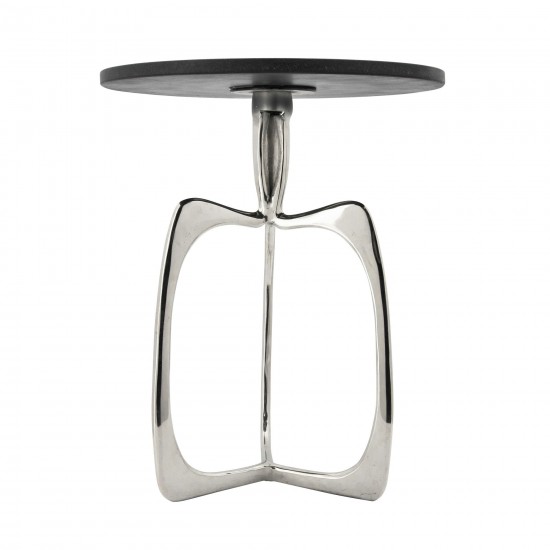 20" Accent Table W/ Black Marble, Nickel Kd