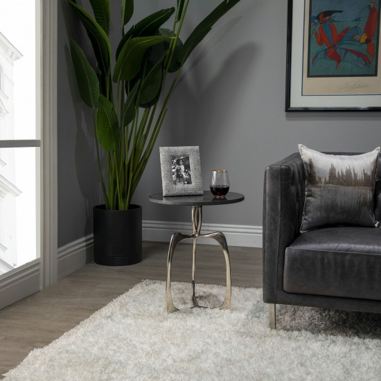 20" Accent Table W/ Black Marble, Nickel Kd
