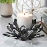 Black Crystal Lotus Votive Holder 8.25"