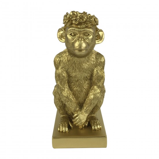 Res, 8" Monkey Figurine Flower Crown, Gold