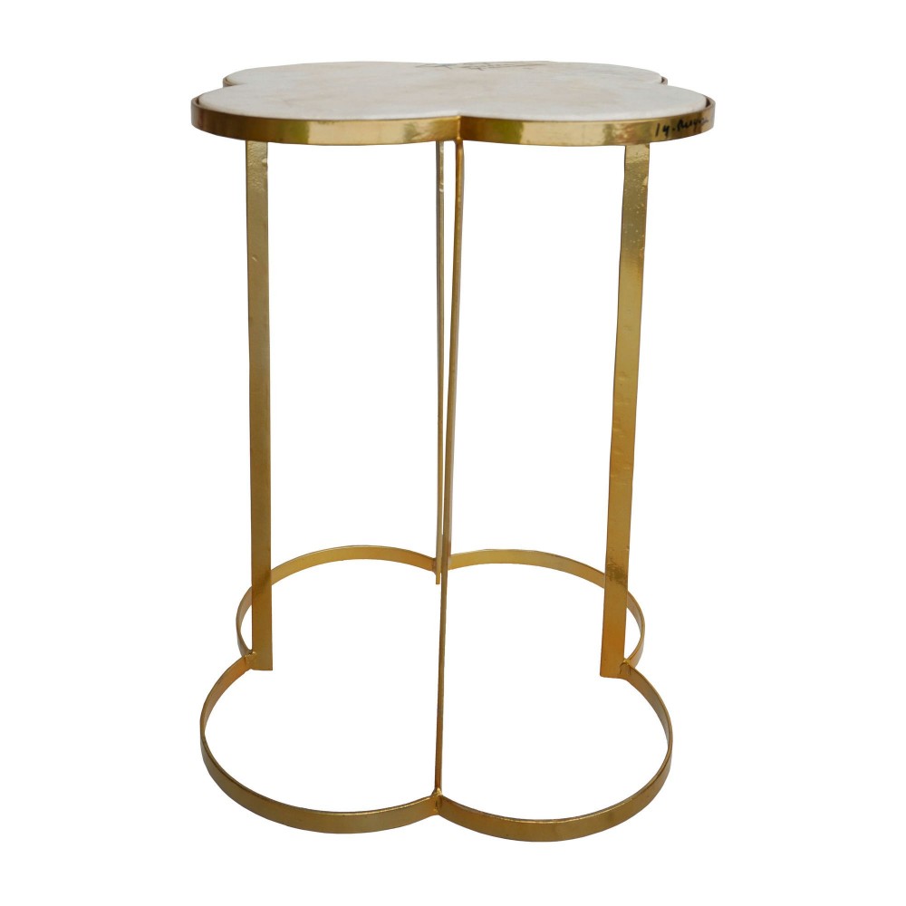 Metal/marble, 15"dx24" Clover Shaped Side Table, G Metal/marble, 15"dx24" Clover Shaped Side Table, G