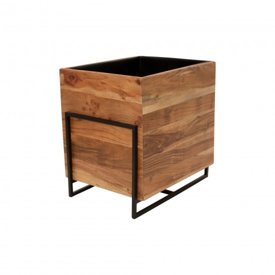 S/2 Wood/metal 14/17" Square Planters, Brown