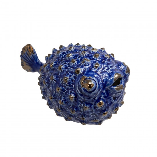 Blue Ceramic Puffer Fish 8"