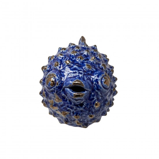 Blue Ceramic Puffer Fish 8"