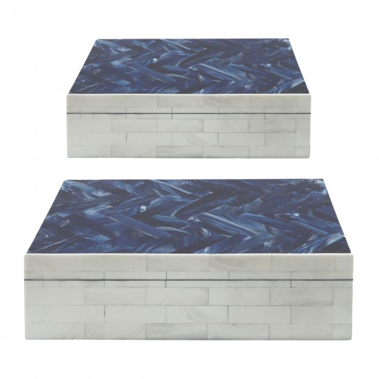 Resin S/2 Herringbone Boxes, Navy