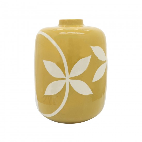 Cer, 14"h Leaf Vase, Yellow