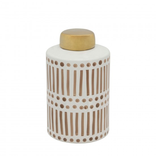 9" Jar W/ Gold Lid, Tan