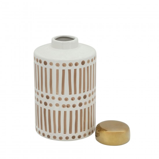 9" Jar W/ Gold Lid, Tan