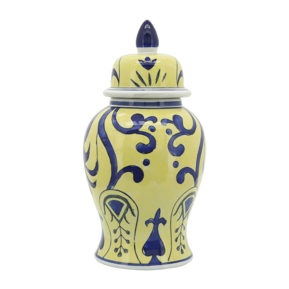 14" Yellow/blue Temple Jar