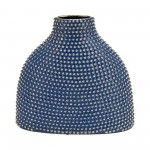 Ceramic 14" Beaded Vase, Navy/gold
