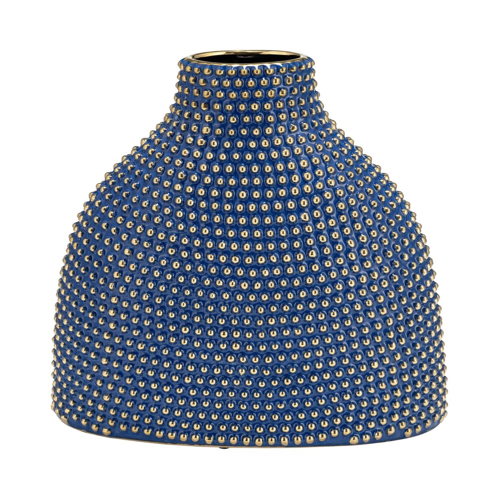 Ceramic 14" Beaded Vase, Navy/gold Ceramic 14" Beaded Vase, Navy/gold