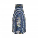 Ceramic 14" Beaded Vase, Navy/gold