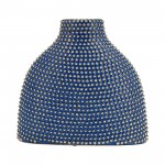 Ceramic 14" Beaded Vase, Navy/gold