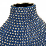 Ceramic 14" Beaded Vase, Navy/gold