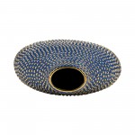 Ceramic 14" Beaded Vase, Navy/gold