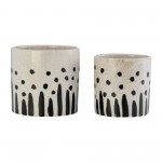 Cer, S/2 5/6", Cylinder Dotted Pot, Wht/blk