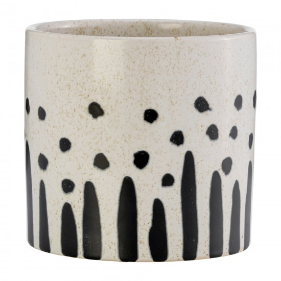 Cer, S/2 5/6", Cylinder Dotted Pot, Wht/blk