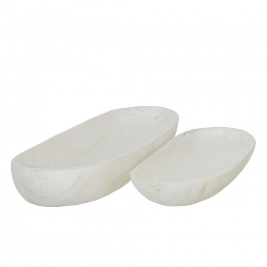 S/2 18/24" Wood Decor Plates, White