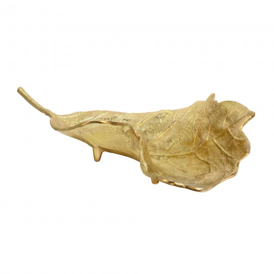 21" Metal Leaf Platter, Gold