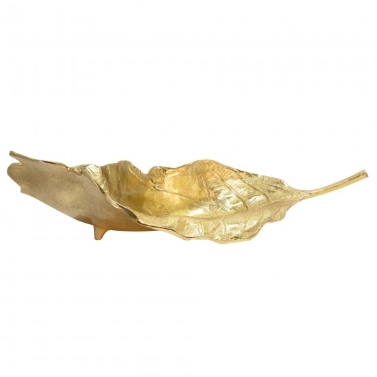 21" Metal Leaf Platter, Gold