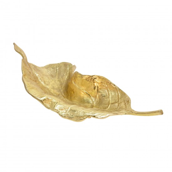 21" Metal Leaf Platter, Gold