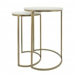 Metal/marble, S/2 21/23"h Side Tables, Gld/wht