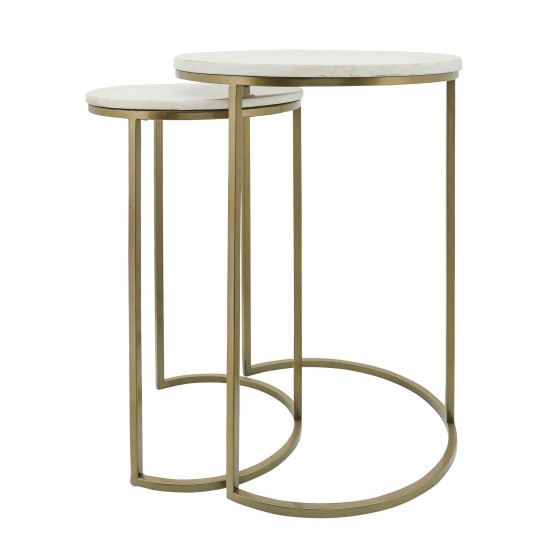 Metal/marble, S/2 21/23"h Side Tables, Gld/wht