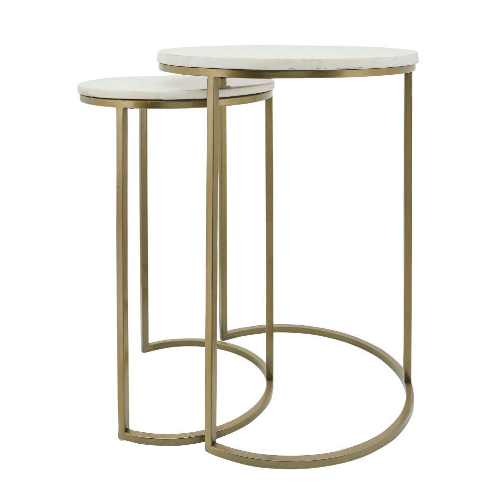 Metal/marble, S/2 21/23"h Side Tables, Gld/wht