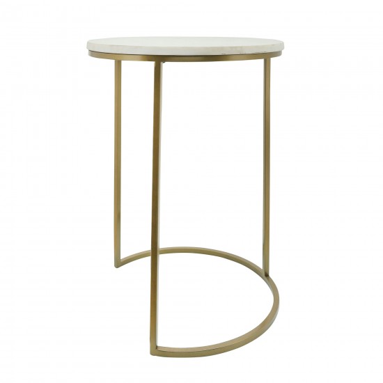 Metal/marble, S/2 21/23"h Side Tables, Gld/wht