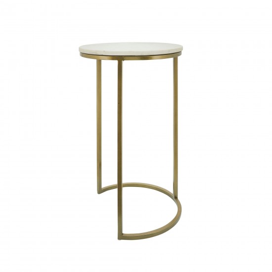 Metal/marble, S/2 21/23"h Side Tables, Gld/wht