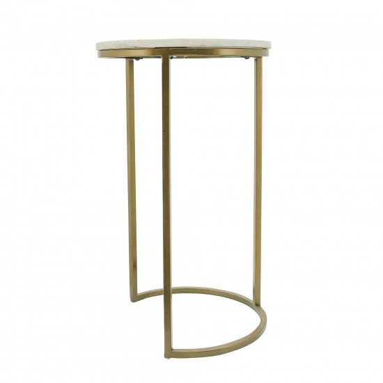 Metal/marble, S/2 21/23"h Side Tables, Gld/wht