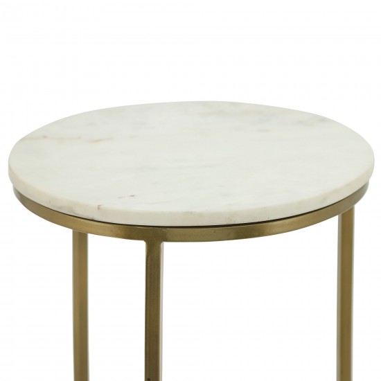 Metal/marble, S/2 21/23"h Side Tables, Gld/wht