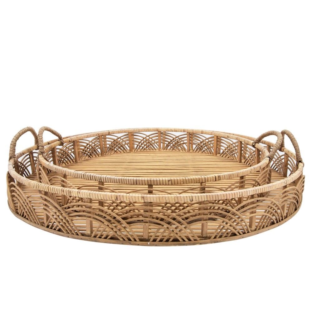 S/2 Bamboo 24/30" Round Trays, Natural