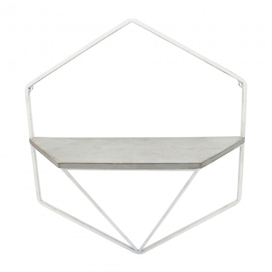 S/2 Metal / Wood Hexagon Wall Shelves, Wht/gray