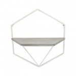 S/2 Metal / Wood Hexagon Wall Shelves, Wht/gray