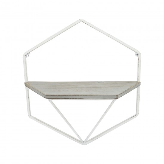 S/2 Metal / Wood Hexagon Wall Shelves, Wht/gray