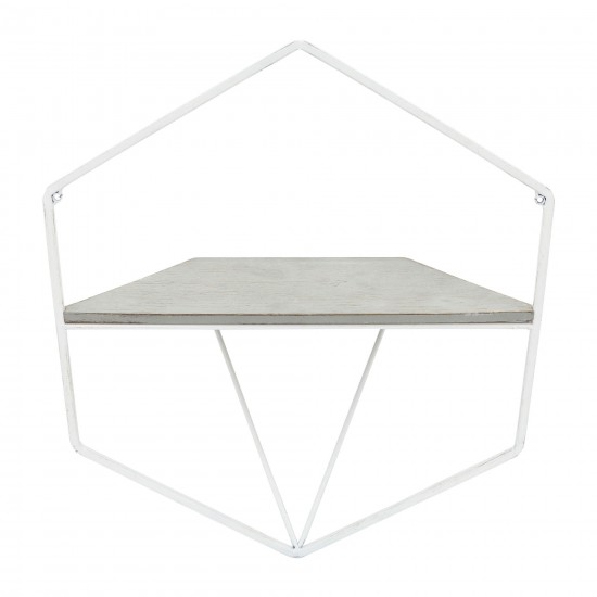 S/2 Metal / Wood Hexagon Wall Shelves, Wht/gray