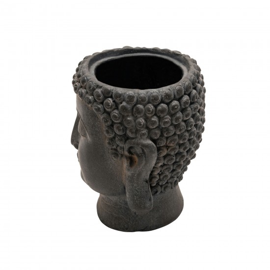 Resin 9" Buddha Flower Pot, Black