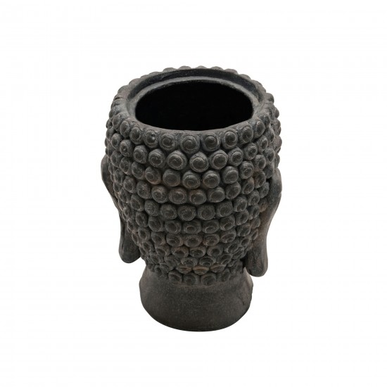 Resin 9" Buddha Flower Pot, Black