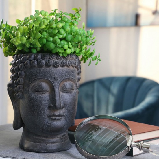 Resin 9" Buddha Flower Pot, Black