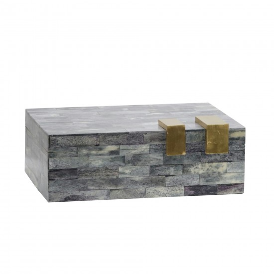 Bone 9" Rectangular Box, Dark Gray/gold