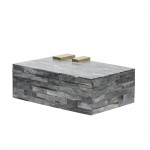 Bone 9" Rectangular Box, Dark Gray/gold