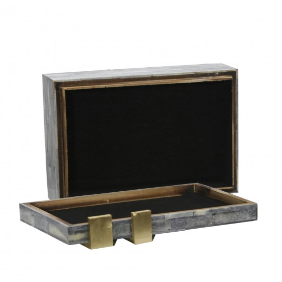 Bone 9" Rectangular Box, Dark Gray/gold