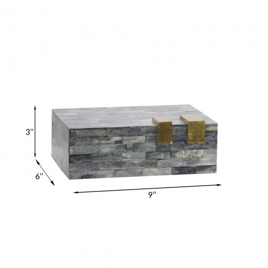 Bone 9" Rectangular Box, Dark Gray/gold