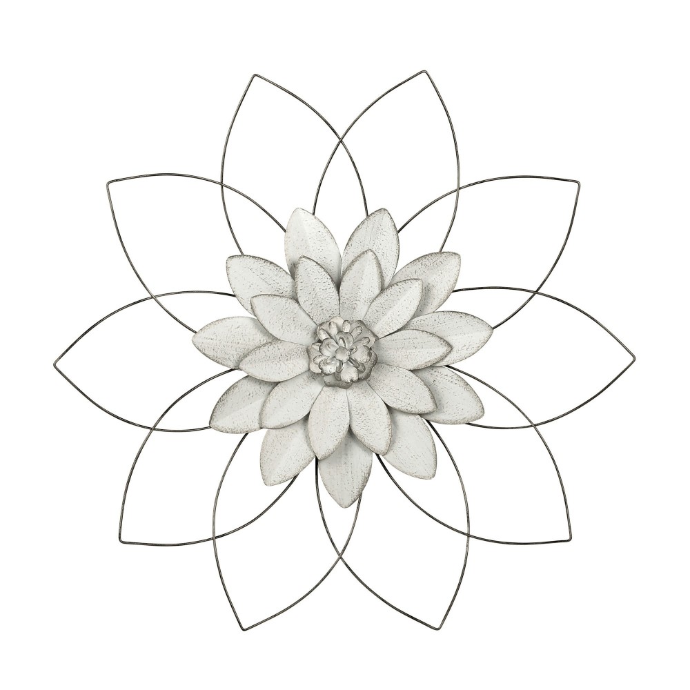 Metal 25" Wall Flower, White/gold, Wb